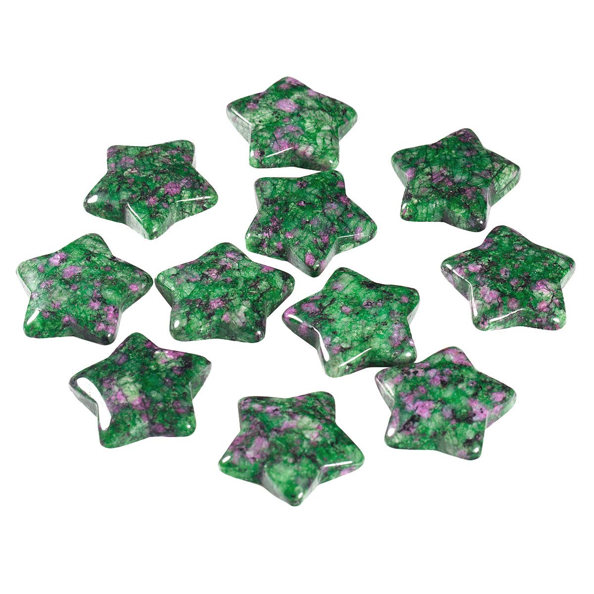 KYEYGWO 1.2" Carved Healing Crystal Star Stone Reiki Tumbled Polished Pocket Palm Worry Stone for Meditation Yoga Energy Balance, Pack of 6 Ruby in Fuchsite