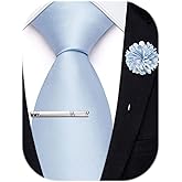 Hi-Tie Men's Extra Long Solid Satin Tie Set 63 Inch/70 Inch Formal Necktie | for Big &amp; Tall Men,Includes Lapel Pin and Tie Clip ,63"(XL Length)/70"(XXL Length) ，for Wedding, Business