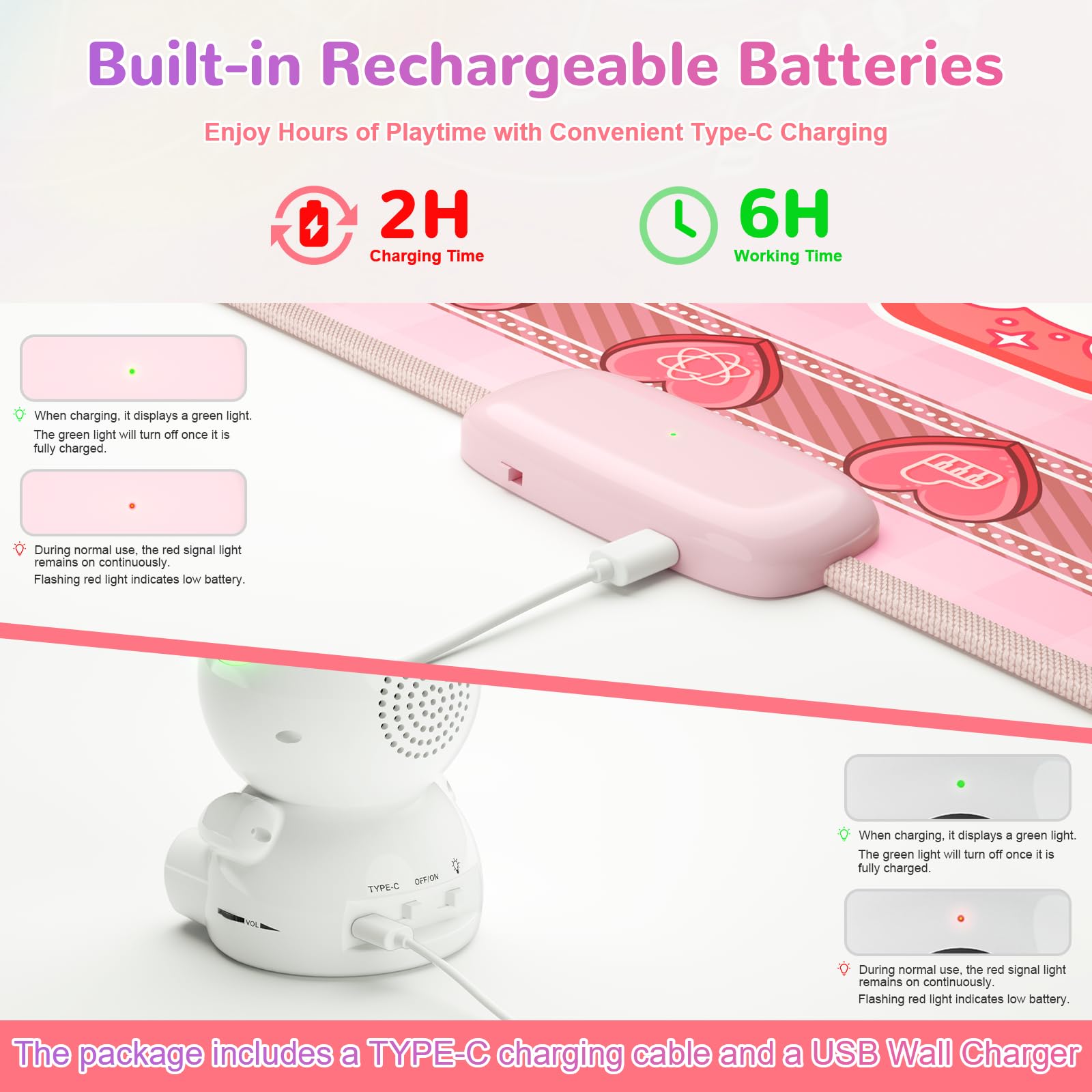 Acelufly Rechargeable Dance Mat Toys for Girls, Light Up Dance Pad with Wireless Bluetooth, Xmas B-Day Gifts for 3 4 5 6 7 8 9 10 11 12 Years Old Kids (Pink)