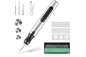 TOBTOS Electric Engraving Pen Kit with 35 Bits, USB Rechargable Etching Engraver Tool with 16 Stencils, DIY Cordless Engraving Machine for Jewelry Metal Glass Wood Stone (Silver)