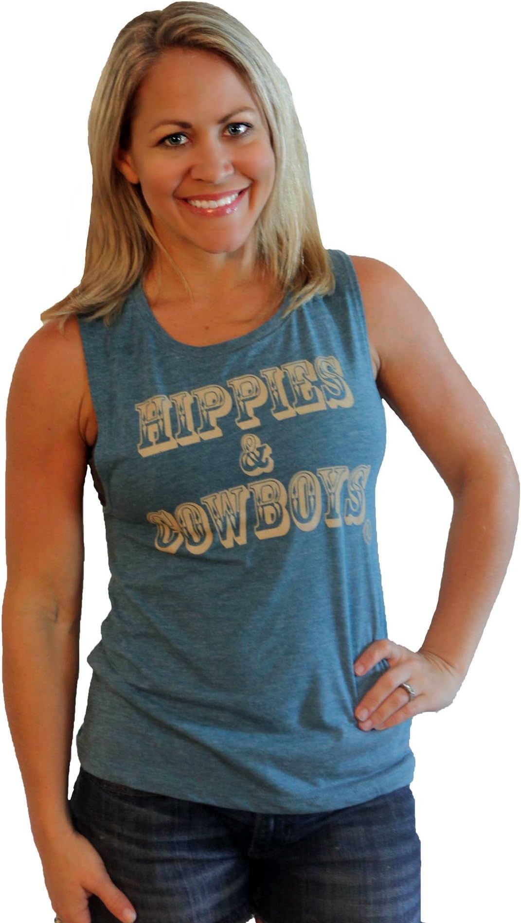 Tough Little Lady Womens Shirt Country Hippies and Cowboys Teal Muscle