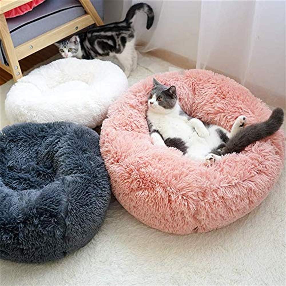 Neekor Cat Dog Beds, Soft Plush Donut Pet Bedding Winter Warm Sleeping Round Fluffy Pet Calming Bed Cuddler for Puppy Dogs/Cats, Size: Small/Medium/Large (Pink/Medium) : Pet Supplies