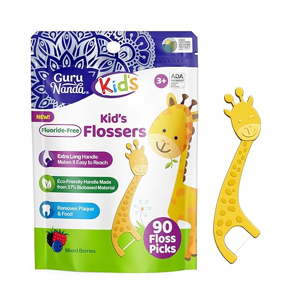 GURUNANDA DENTAL FLOSS PICKS FOR KIDS, EXTRA-LONG GIRAFFE-SHAPED...