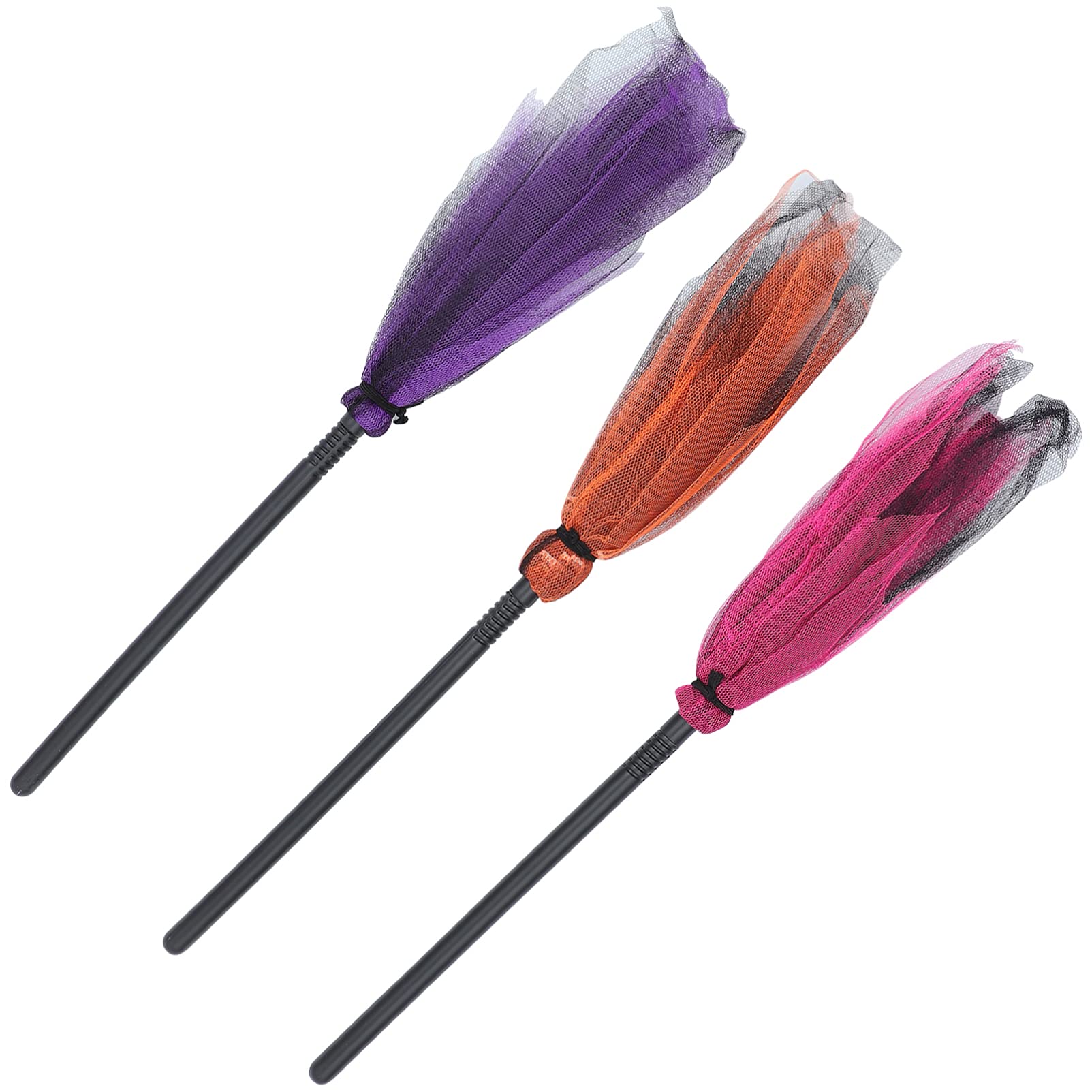 TOYANDONA 3PCS Halloween Witch Broom, 25. 6 inch Plastic Witch Broomstick Wizard Flying Broom for Kids Halloween Costume Accessories (Red+ Purple+ Orange)