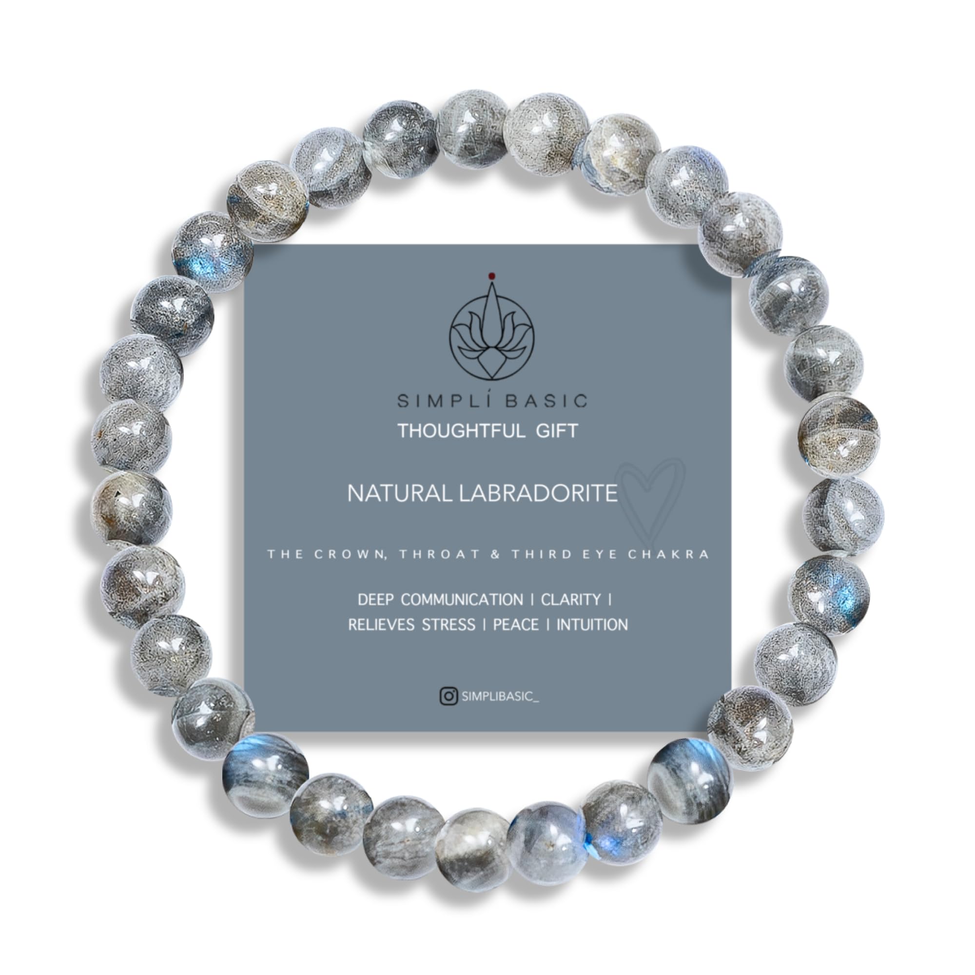 SIMPLÍ BASIC Natural 6MM Beige, Brown, Grey Combination Labradorite Crystal Stone Healing Bracelet for Women and Men with Attractive Gift Box