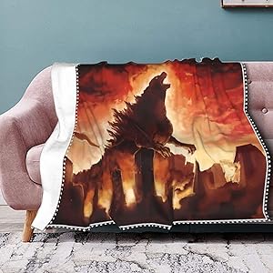 Asuuats Anime Godzilla King of The Monsters Warm Pompom Fringe Blanket, Soft Cozy Light Anti-Pilling Fluffy Throw Blanket, Home Decor Sofa Fuzzy Blanket Travel Lanket 60