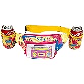 Hippie Fanny Pack Retro Design with Attachable Drink Holders Neon Vintage Colors - Rave Hippy Look