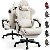 GTPLAYER ACE-PRO Music Gaming Chairs – Built-in Speakers, App Support & Bluetooth Control, Computer Game Chairs with Footrest for Adults, Ergonomic Reclining Silla, Linkage Armrest, Ivory