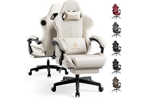 GTPLAYER ACE-PRO Music Gaming Chairs – Built-in Speakers, App Support & Bluetooth Control, Computer Game Chairs with Footrest for Adults, Ergonomic Reclining Silla, Linkage Armrest, Ivory