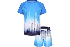 LOLLISY Boys Rash Guard Swimsuits Set for Boys 2 Piece Short Sleeve Swim Shirts Quick Dry Bathing Suits with Trunks