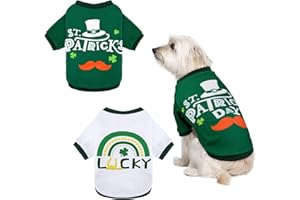 Pedgot 2 Pieces St. Patrick's Day Pet Shirts Dog Clothes Green Clover Puppy T-Shirt Shamrock Dog Sweatshirt Printed Puppy Shirts Dog Pullover Breathable Dog Apparel for Dog and Cat, Large