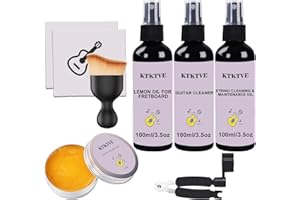 KTKTVE Guitar Cleaning Kit- Complete Guitar Care Kit 8 Pack with Guitar Cleaner, Lemon Oil for Guitar Fretboard, Polish Wax, String Cleaner, Winder, Soft Brush and Microfiber Cloth