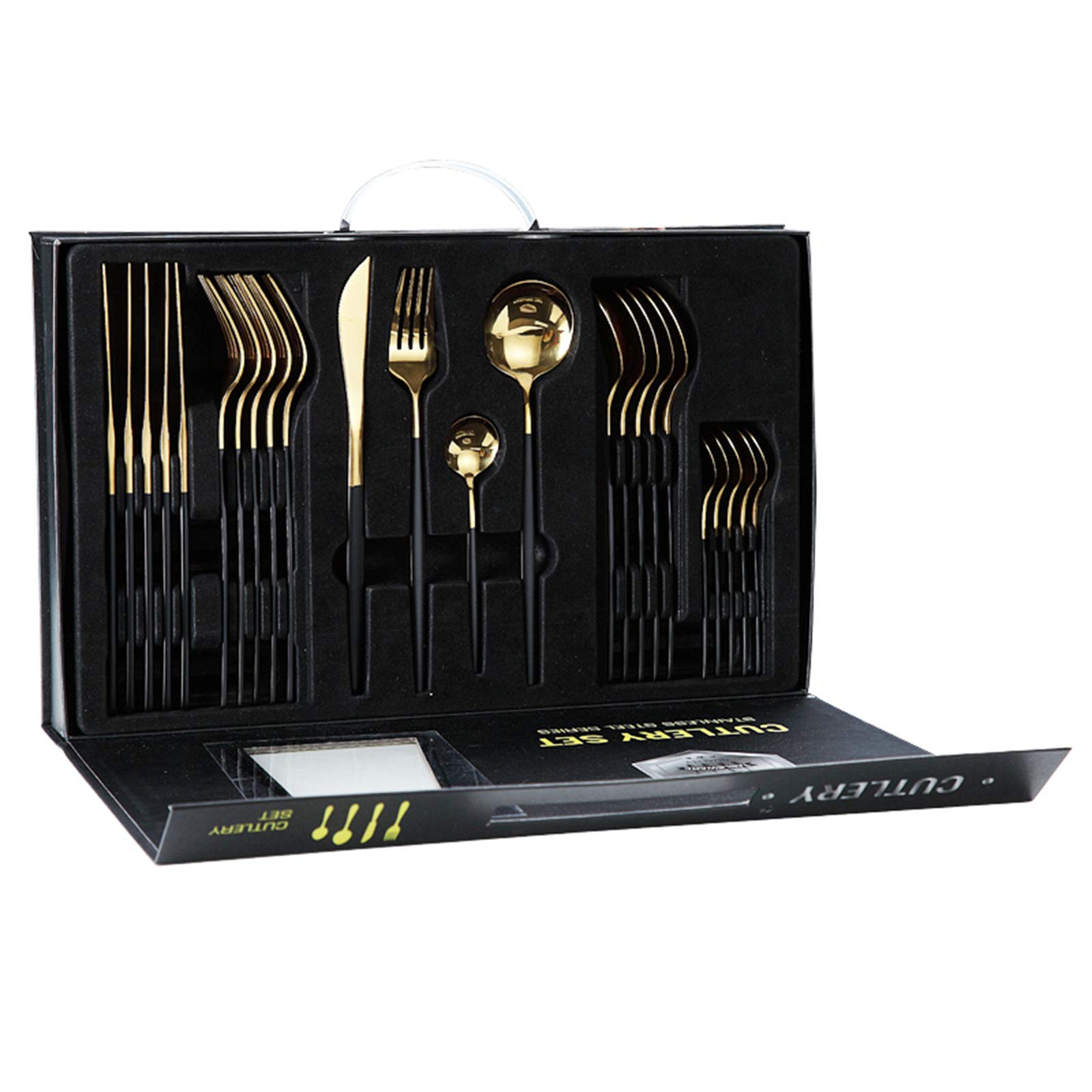rismart Stainless Steel 24-piece Cutlery Set Silverware Flatware including Table Knives Spoons Forks Gold Black