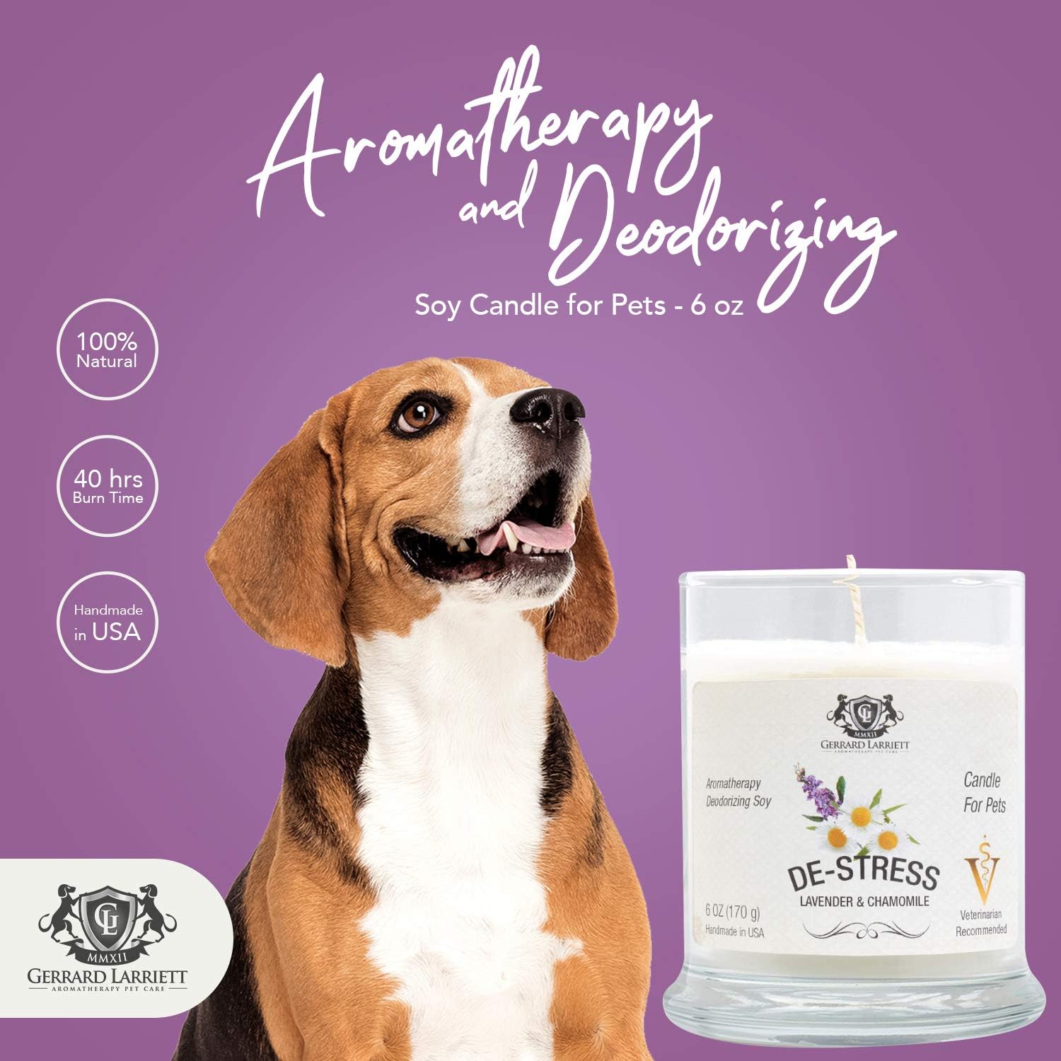 Lavender & Chamomile Aromatherapy Deodorizing Soy Candle for Pets, Pet Odor Eliminator & Animal Lover Gift - 6 OZ (170 g): Home & Kitchen