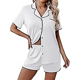 Ekouaer Pajamas for Women Set 2 Piece Soft Button Up Pjs Short Sleeve Summer Lounge Sets Comfy Sleepwear