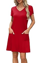OFEEFAN Red Dresses for Women Summer Spring Tshirt