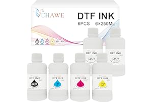 CHAWE DTF Ink 250ML Combo Pack DTF Transfer Ink for PET Film, Refill Ink for DTF Printer Ink for Epson ET-8550, L1800, R1390, R2400, XP-15000, Heat Transfer Printing Direct to Film (250ml x 6, 2Wh+BKCMY)