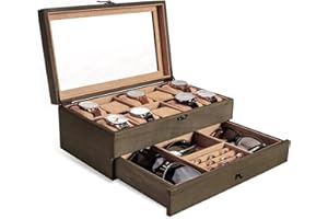 Emfogo Watch Box - 10 Slot Watch Case for Men Women, Wooden Watch Holder Organizer Display for Mens, Gift For Boyfriend Fathers Day Birthday Gifts (Weathered Grey)