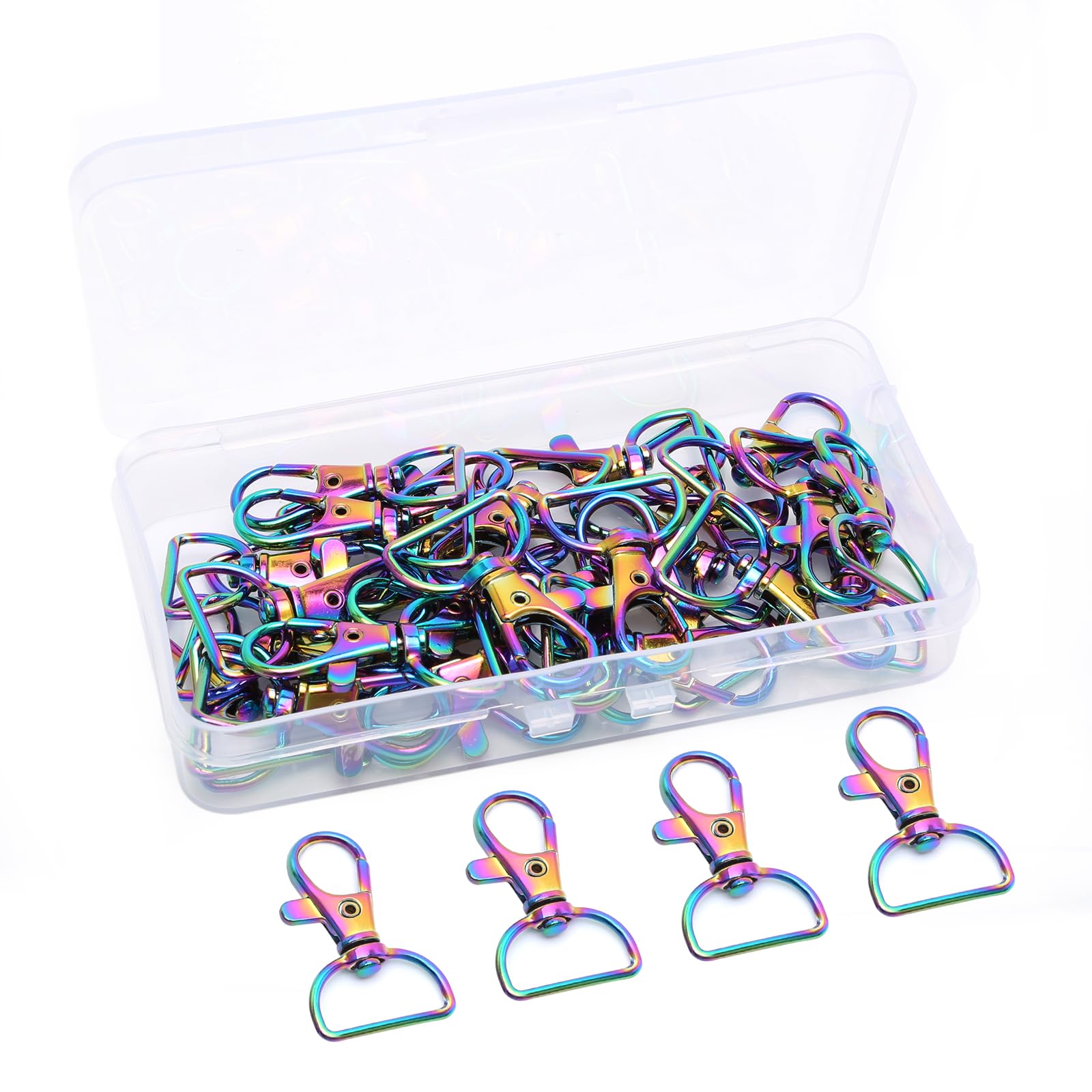 30 Pack Swivel Lobster Clasps Rainbow, Key Chain Clip Snap Hooks,D Keyring Clip for Bags, Lanyard and Puppy Chains