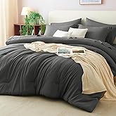 CozyLux Full Size Comforter Set Dark Grey, 7 Pieces Bed in a Bag Full Comforter Set with Sheets, Bedding Set with Down Alternative Comforter, Fitted Sheets, Flat Sheets, Pillow Shams and Pillowcases