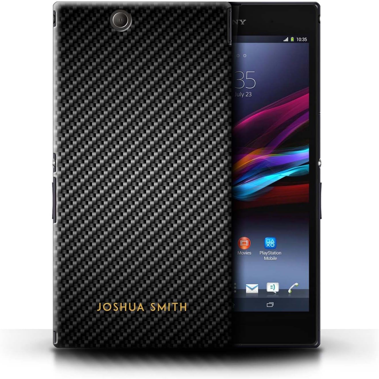 Personalized Carbon Fibre Effect Case for Sony Xperia Z Ultra / Grey Stamp Design / Initial/Name/Text DIY Cover