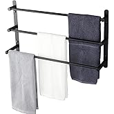 KOKOSIRI Bath Towel Bars Matte Black Bathroom 3-Tiers Ladder Towel Rails Wall Mounted Towels Shelves Rack Stainless Steel, B5002BK-L24