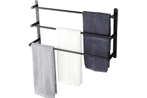 KOKOSIRI Bath Towel Bars Matte Black Bathroom 3-Tiers Ladder Towel Rails Wall Mounted Towels Shelves Rack Stainless Steel, B5002BK-L24