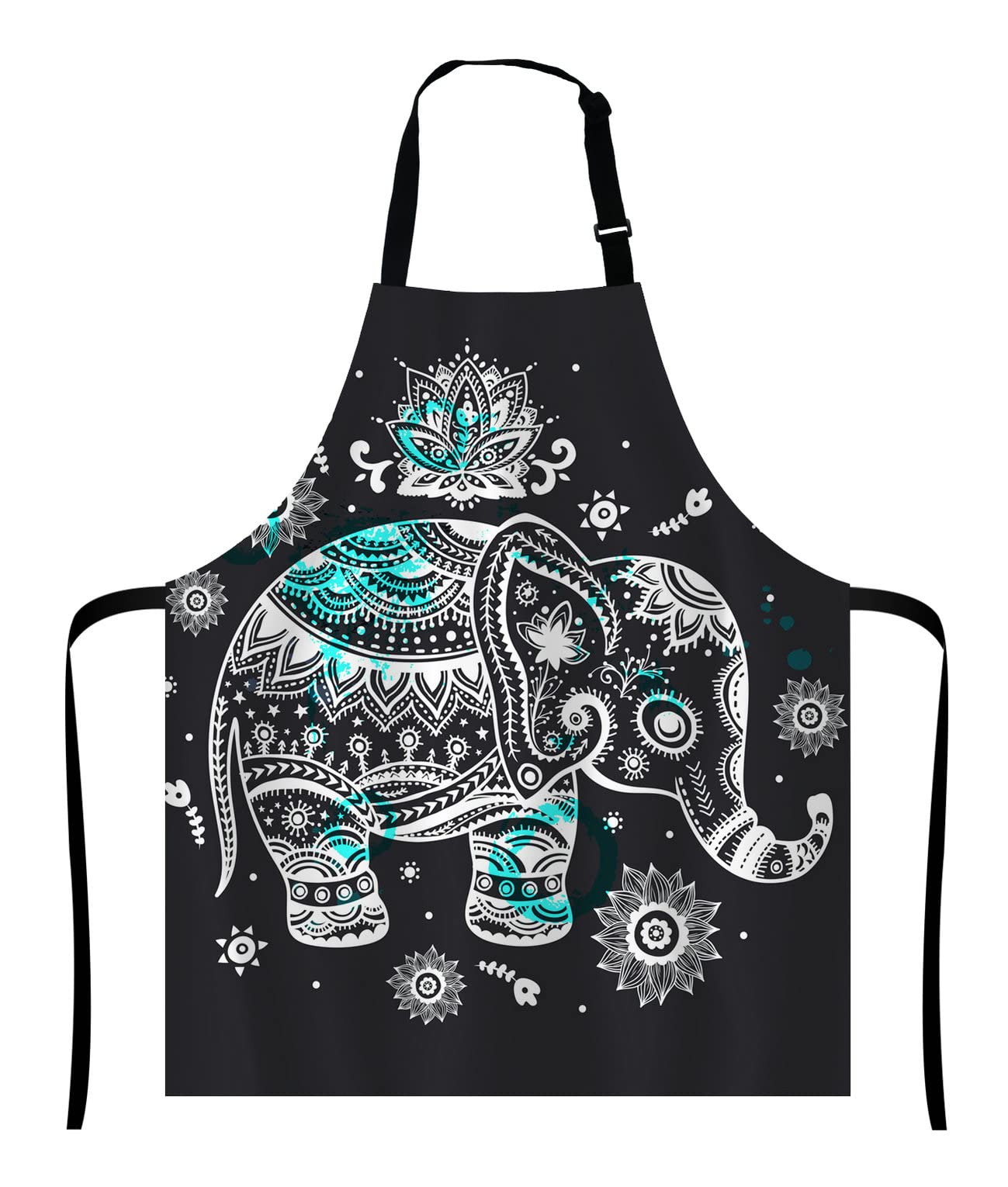 Wasach Animal Elephant Apron, Lotus Ethnic Elephant,Adjustable Neck Bib for Men Women,Suitable for Kitchen Cooking Waitress Chef