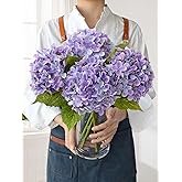 JINWOE Bright Purple Boho Artificial Hydrangeas Flowers,4Pcs 20" Real Touch Lifelike Silk Artificial Hydrangeas, Full Fake Flowers for Bouquet Table Centerpieces Spring Wedding Indoor Home