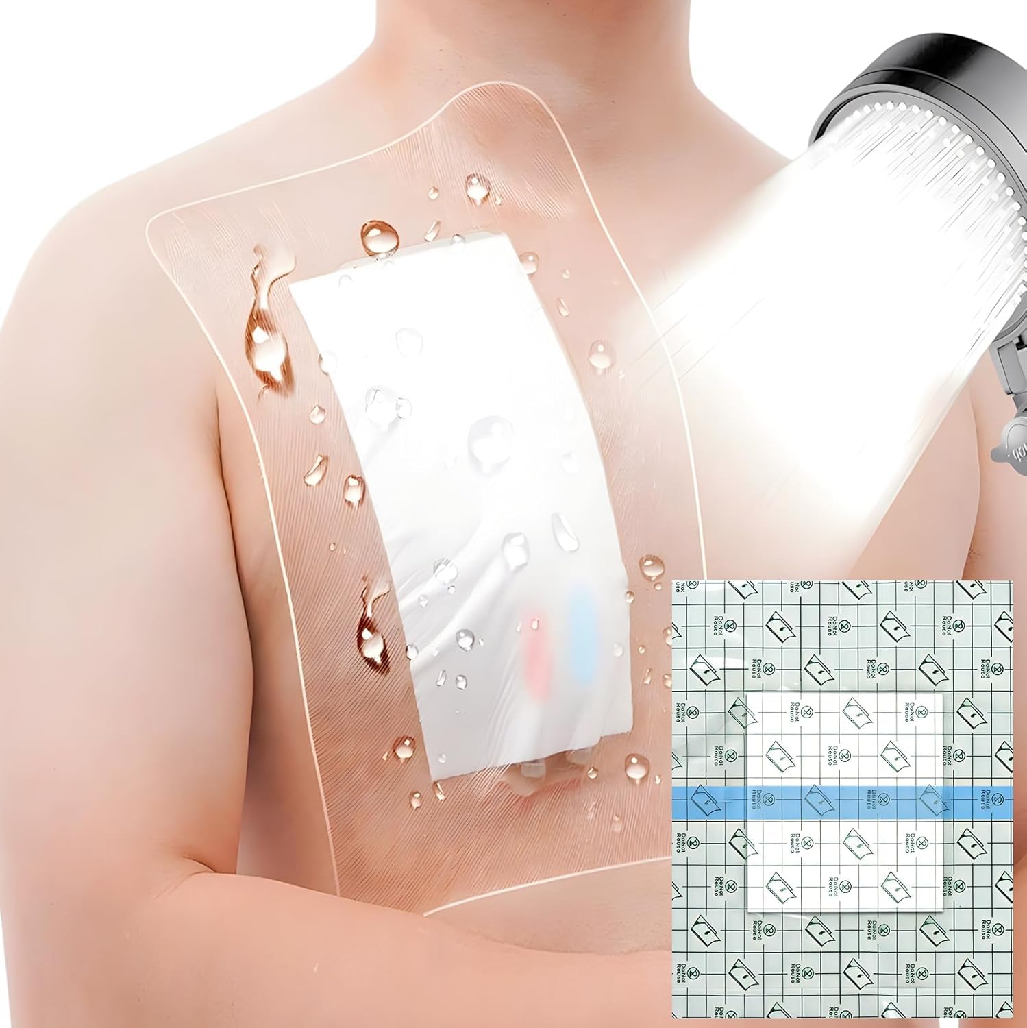 Photo 1 of 12"x13.7" Waterproof Shower Cover Incision Bandages for Large Wound with No Glue On The Center Adhesive Transparent Shower Protector Post Surgical Water Barrier Guard Pack of 14