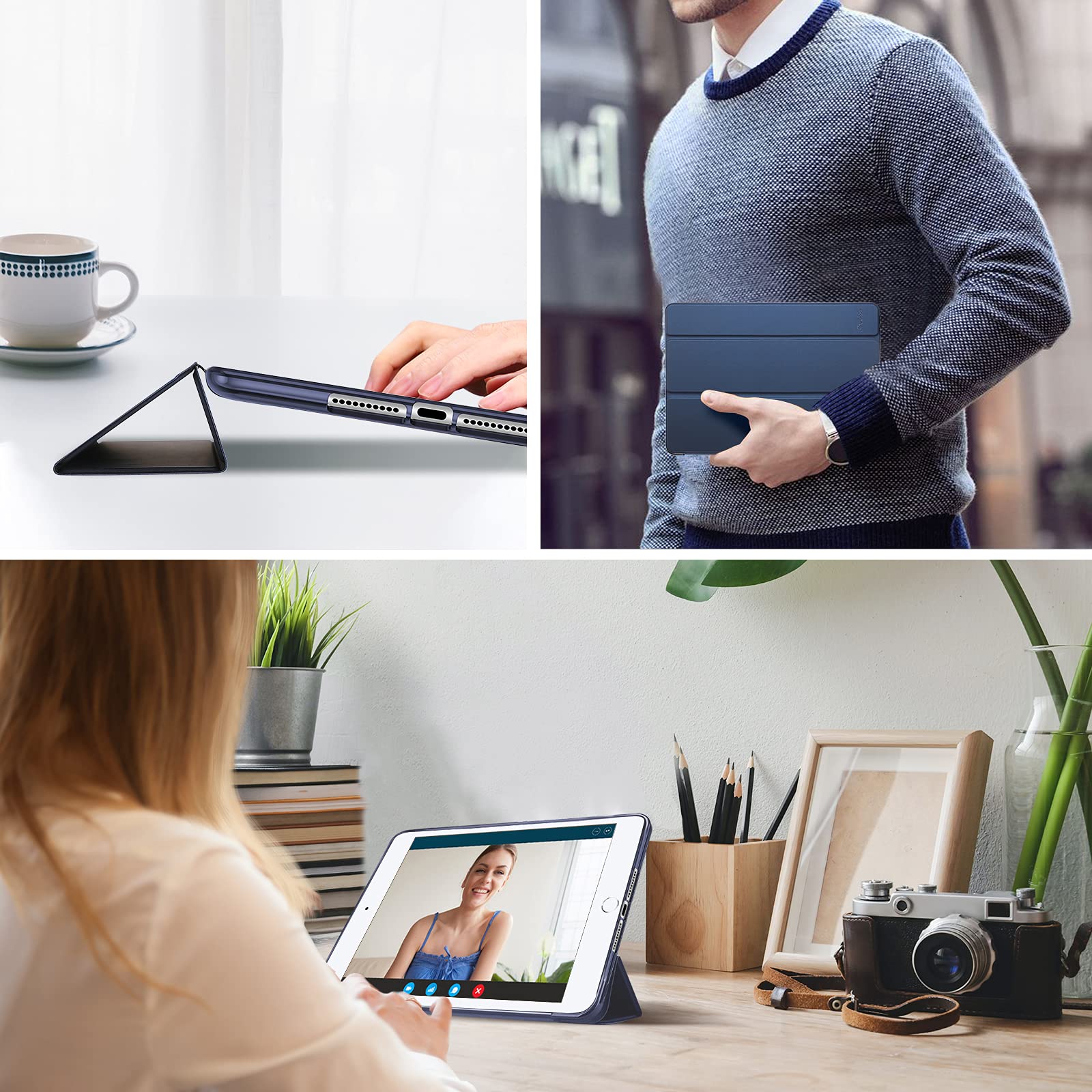 ProCase Slim Cover for iPad mini 5 Generation 2019/ Mini 4 3 2 1 (Old Model) 7.9 inch, Slim Soft TPU Back Cover Trifold Stand Folio Smart Case for iPad mini 5 4 3 2 1 -Navy