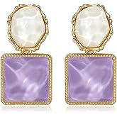 Wovanoo Asymmetrical Earrings for Women Boho Resin Dangle Earrings Acrylic Water Ripple Earring