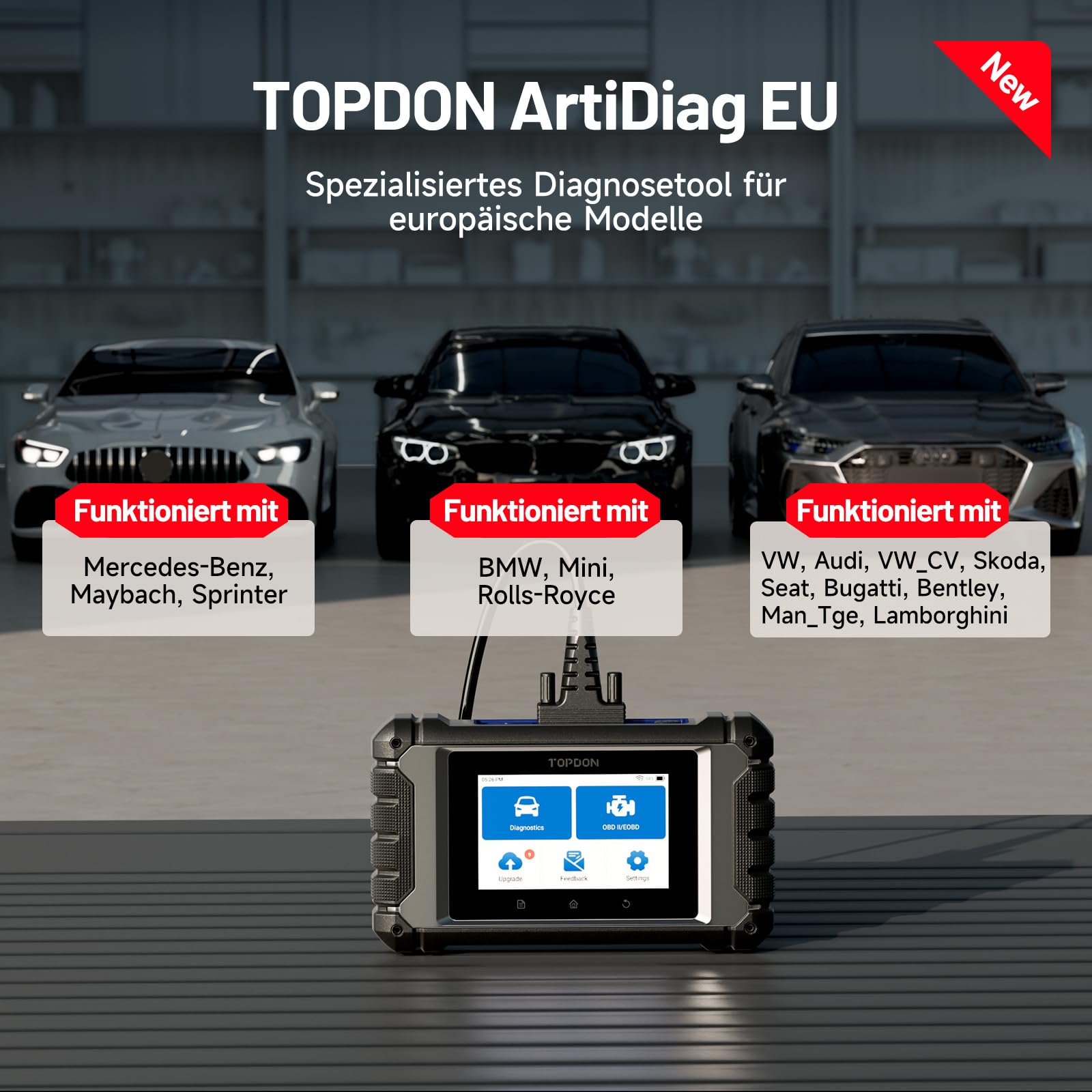 TOPDON OBD2 diagnosegerät Auto ArtiDiag EU für Mercedes-Benz/BMW/V.A.G nur, ECU Online Codierung, Bidirektionale Steuerung, Vollsystem Diagnose, Alle Resets-Funktionen, Lebenslange kostenlose Updates 2