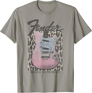 Fender Pink Grunge Leopard Guitar & Logo T-Shirt