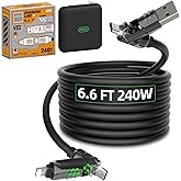 MFish 4-in-1 Fast Charging Cable with Case, 6.6FT 240W Max PD 3.1 Fast Charger, USB-A/USB-C to USB-C/Lightning, CarPlay Compatible, RGB Light, for iPhone 17/16 Series, iPad, MacBook, Galaxy, Black