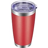 VEGOND 20oz Tumbler with Lid and Straw Stainless Steel Tumbler Cup Vacuum Insulated Double Wall Travel Coffee Mug Powder Coated Coffee Cup(Powder Red 1 Pack)