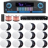 Vaiyer Home Audio Sound System Kit, 2000 W Bluetooth Amplifier | w/ 12 Qty of 5.25" Frameless Ceiling Speakers 175 W Each, 6-Ch Speaker Selector w/Volume Control, 500 ft Speaker Wire, Remote