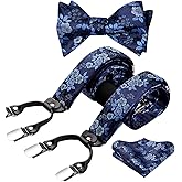 HISDERN Suspenders for Men Paisley Floral Self Tied Bow Tie and Suspender Pocket Square Sets Adjustable Wedding Braces