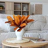 OBDXZHC 4 Pcs Fall Magnolia Silk Leaves Branches 22 Inch 3D Real Touch Autumn Faux Magnolia Stems Fake Orange Leaves Twigs for Indoor Outdoor Vase Filling Home Wedding Decoration