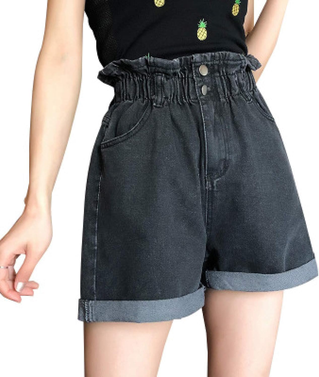 Ladies Denim Shorts Summer Loose WideLeg Elastic Waist Casual Denim