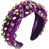 CENAPOG Mardi Gras Rhinestone Knotted Headband for Women Sparkly Crystal Embellished Hairbands Twist Turban Headband Elastic Wide Velvet Hair Hoop Party Wedding Headwear for Girls (Velvet Purple)