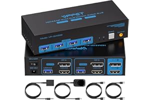 8K KVM Switch 2 Monitors 2 Computers 4K@120Hz HDMI Displayport Dual Monitor KVM Switches 2 Ports for 2 PC Share Mouse Keyboar