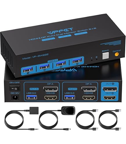 Commutateur KVM USB-C 2 Entrées 1 Sortie - Partage 1 écran 4K@60Hz Entre 2 PC | Avec Câbles Et Télécommande