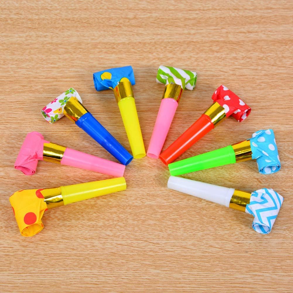 24 Pieces Blowouts Noisemakers Funny Party Blowouts Blowers Musical Blowouts Party Horns Noisemakers Blowouts Whistles, Random Color: Toys & Games