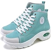 MAUGELY Women's High Top Heightened Sole Sports Causal Fashion Sneakers Canvas Shoes