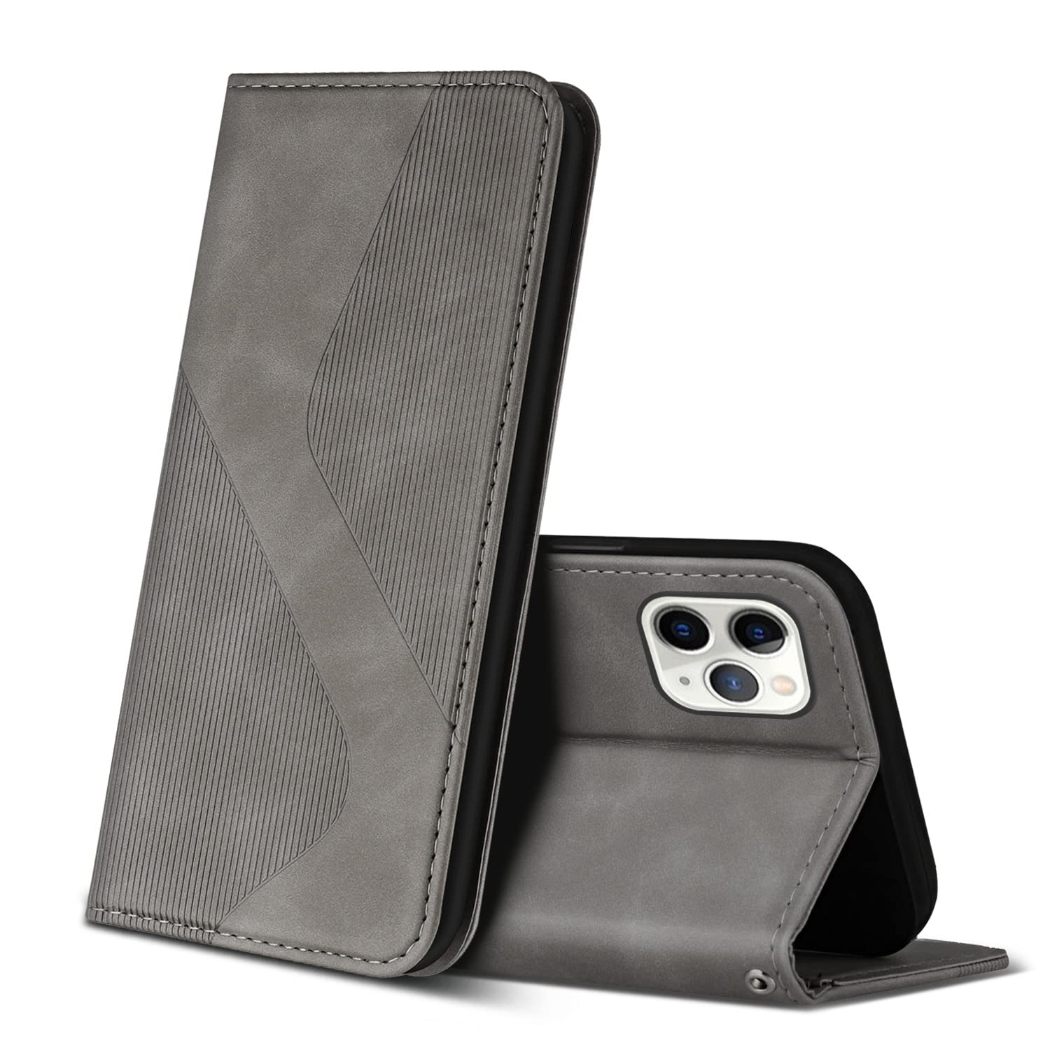 ZONNAVI Case Compatible with iPhone 11 Pro, Premium PU Leather Wallet Case with [Card Slots] [Viewing Stand], Shockproof Flip Cover for iPhone 11 Pro (Grey)