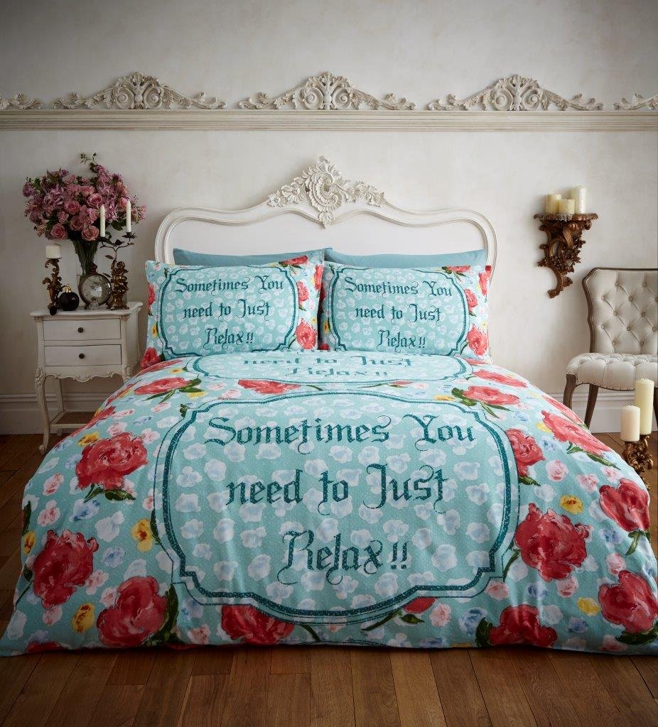 GC GAVENO CAVAILIA Gaveno Cavailia Flannel Printed Set with Duvet Cover and Pillow Case, RELAX (Double-Teal), Cotton