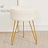 Leesingdo Velvet Vanity Stool, Modern Ottoman Foot Rest Stool with Adjustable Golden Legs, Makeup Chair for Vanity, Multifunctional Small Vanity Chair for Bedroom, Beige