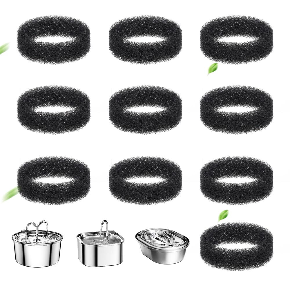 10 Pack Cat Fountain Sponge Pet Water Round Filter Foam for Cat Drink Fountain Filter Sponge Replacement for 2.5 L/84 oz 2.2 L/ 74 oz Compatible with SMA-800 Water Pump (Black, 10 sponges)