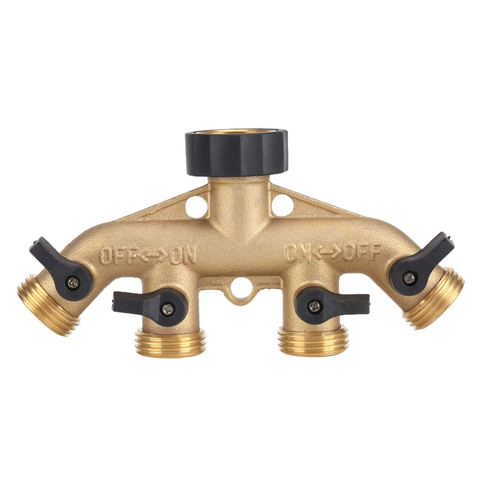 Hose Tap Connector 4-Way Brass Ball Valve, 3/4 Inch Brass 4 Way Hose Pipe Splitter Nozzle Switcher Tap Connectors for Garden Irrigation(#1)